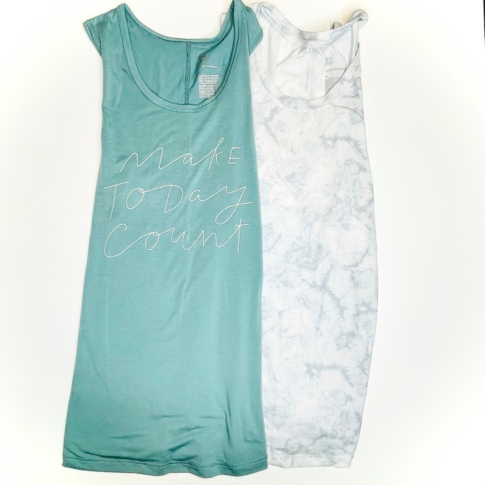 ALL In Motion Lot of 2 Blue Green Tank Tops - Make Today Count, Tie Dye, Size M